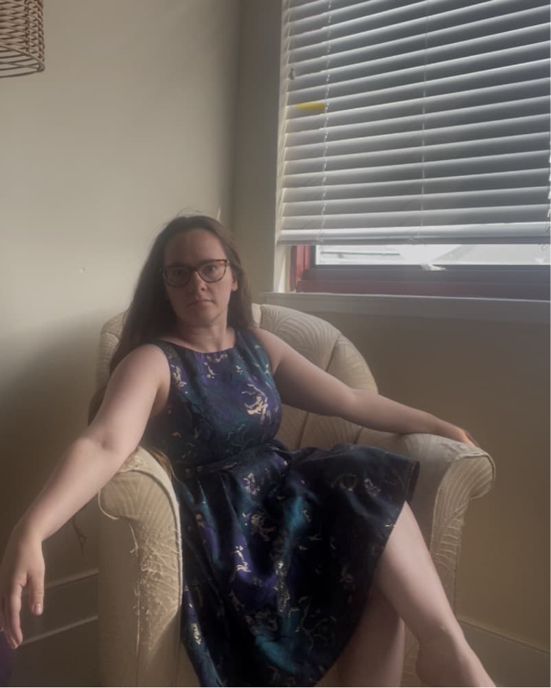 Floral Blue Jaquard Dress - Image 4