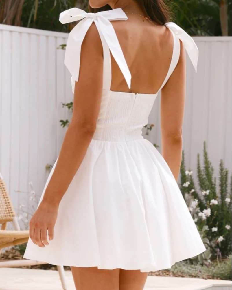 Elegant White Tie-Shoulder Mini Dress - Image 2