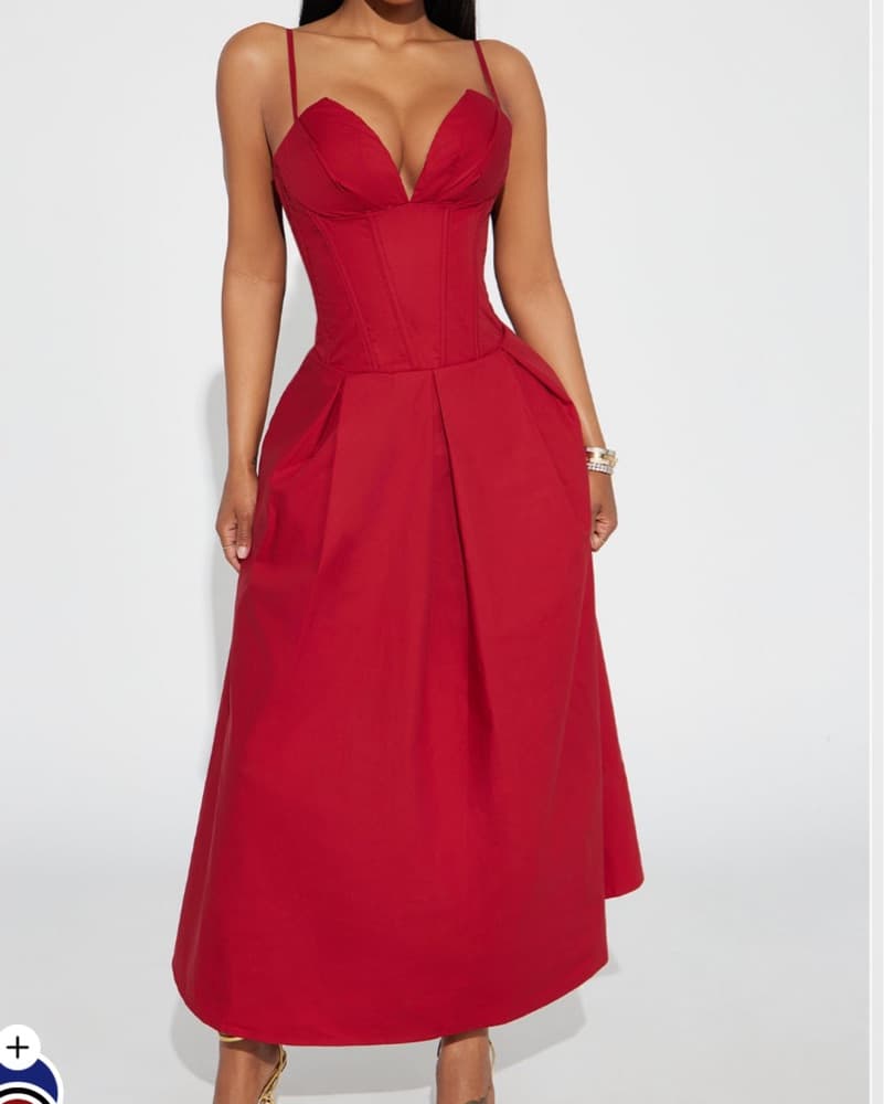 Elegant Red Midi Dress - Image 2