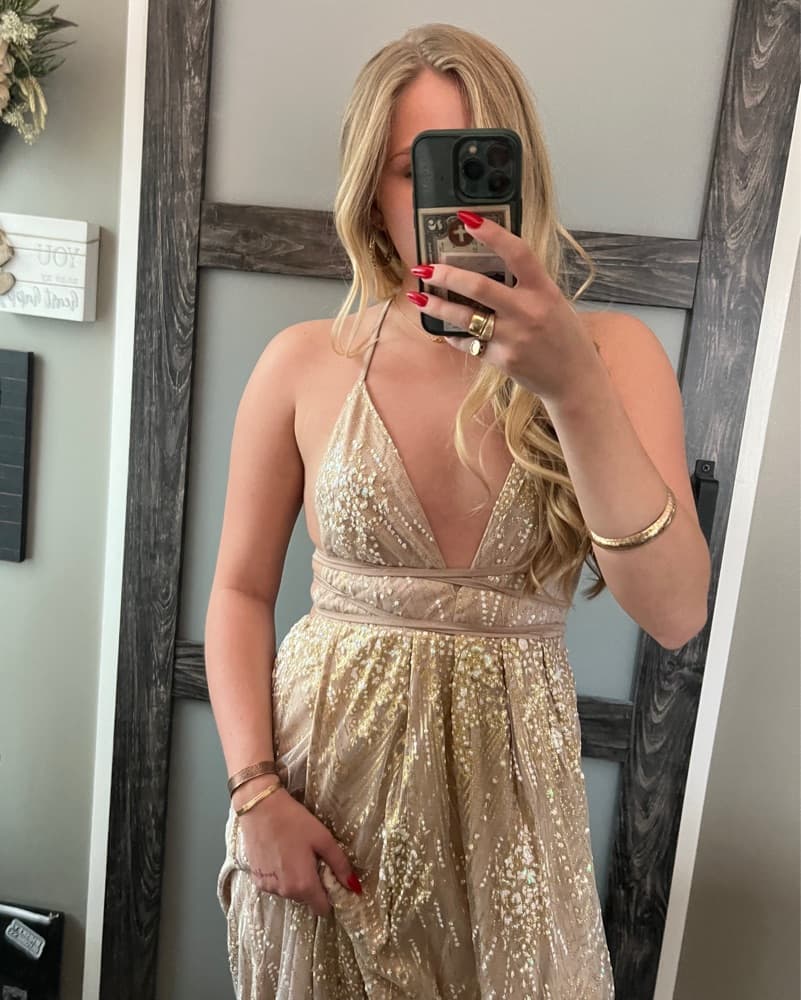 Champagne Spakly Maxi Dress - Image 2