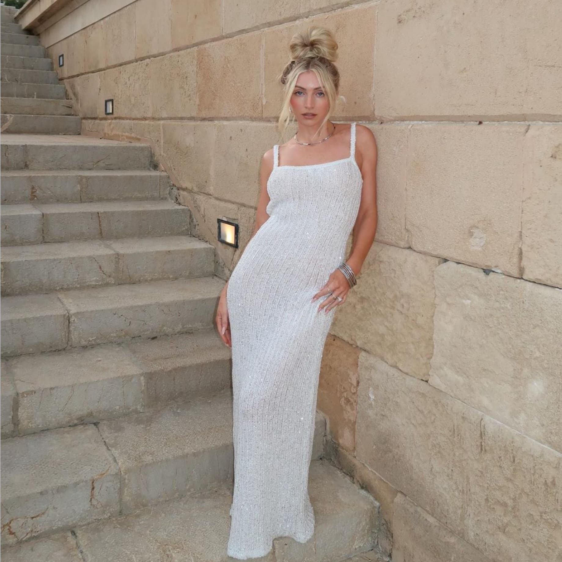 Rumored White Knit Sequin Dress - Image 3