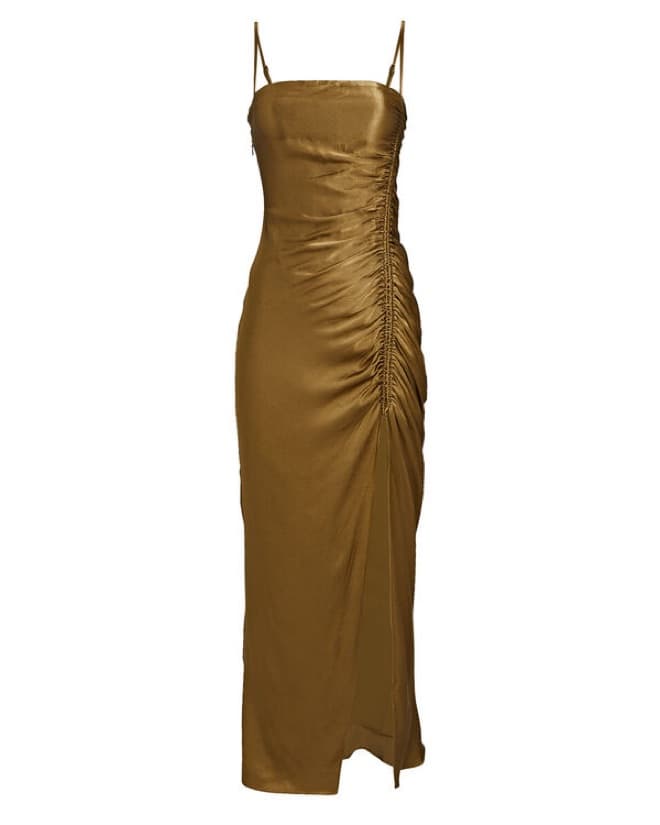 Shona Joy Olive Green Satin Midi Dress - Image 3