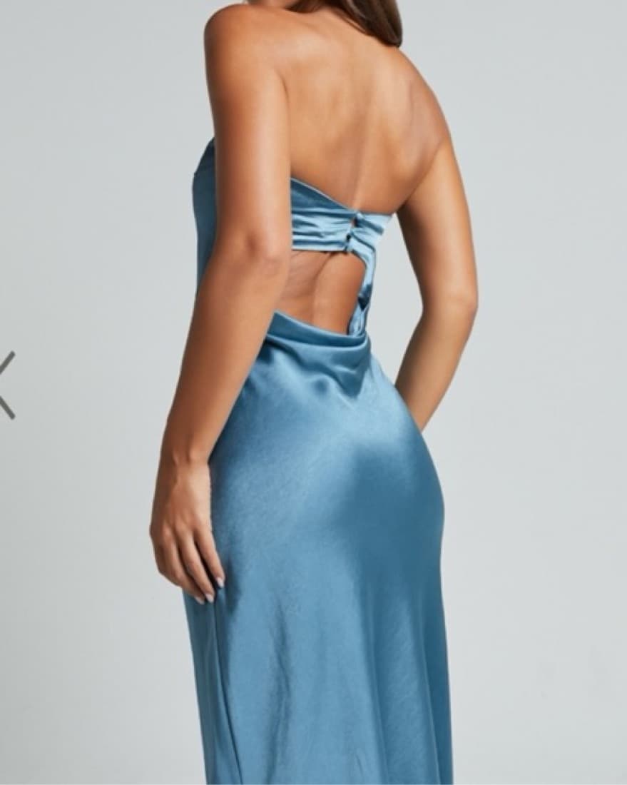 Showpo Strapless Blue Cowl Dress - Image 2