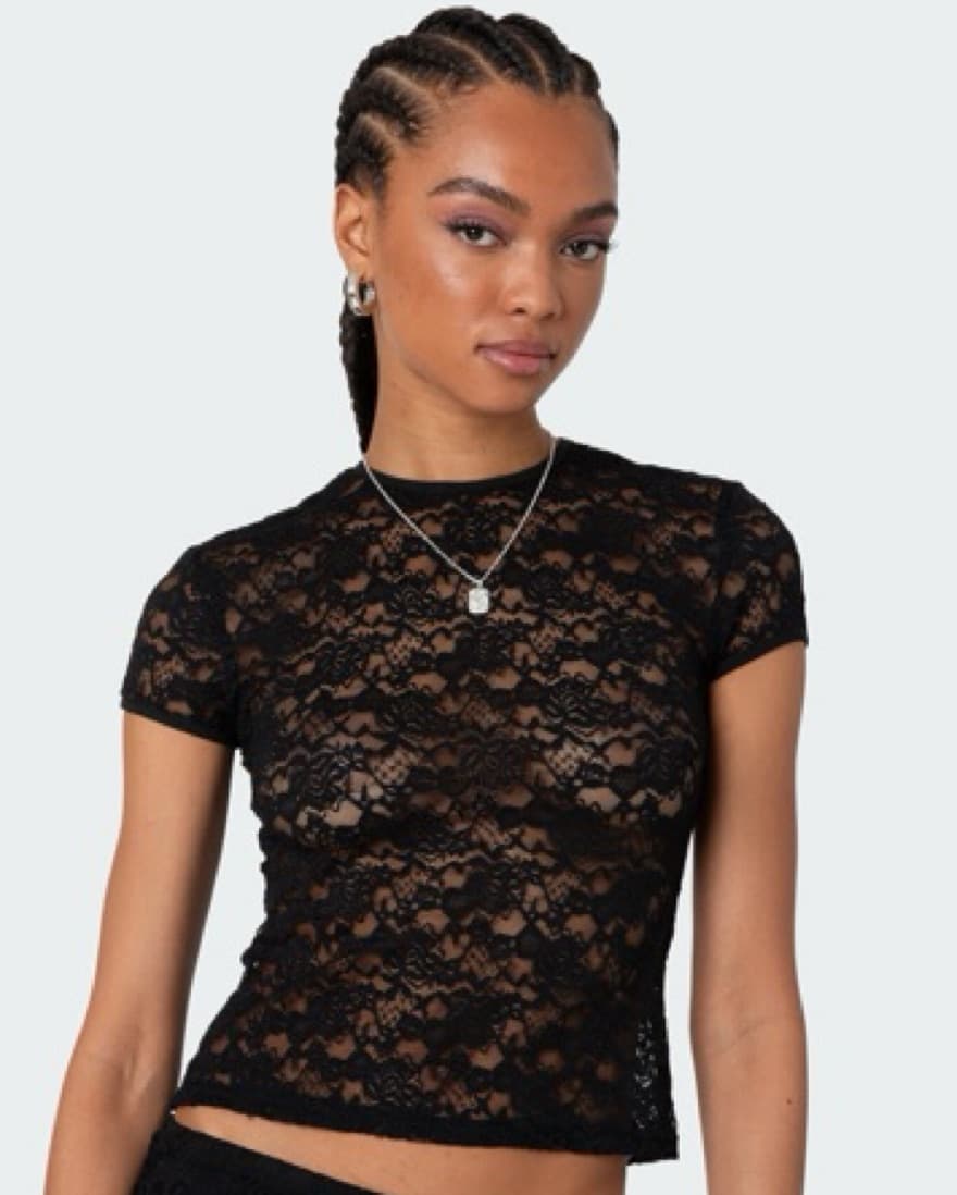 Edikted Kaori Sheer Lace Top - Image 1