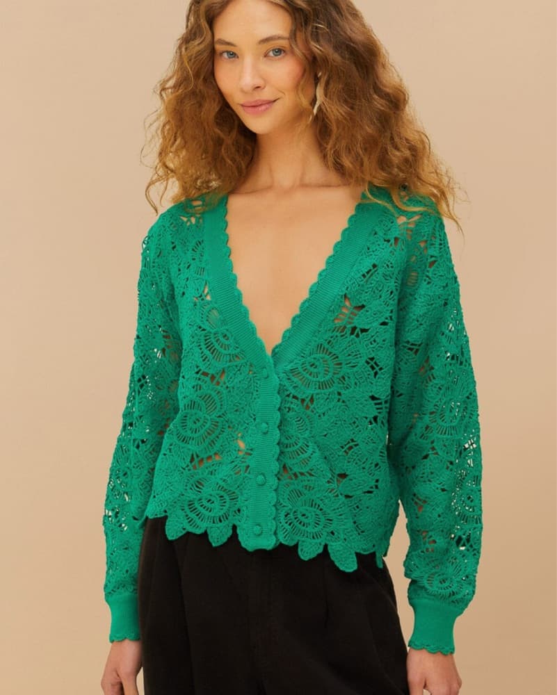Green Flower Crochet Cardigan - Image 1