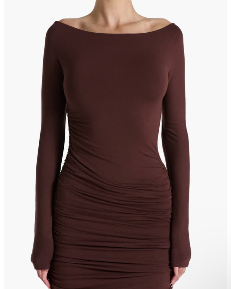 Brown Ruched Maxi Dress - Image 6
