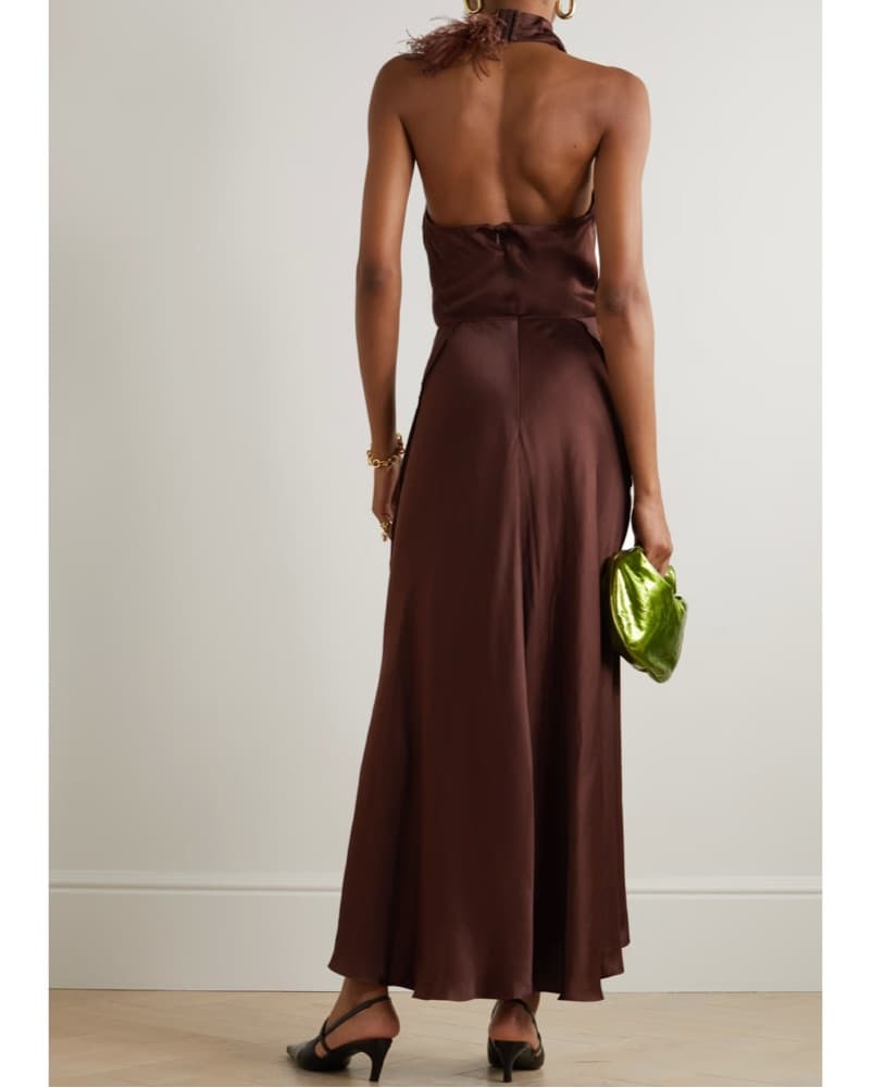 Vince Feather Trim Halter Brown Dress - Image 2