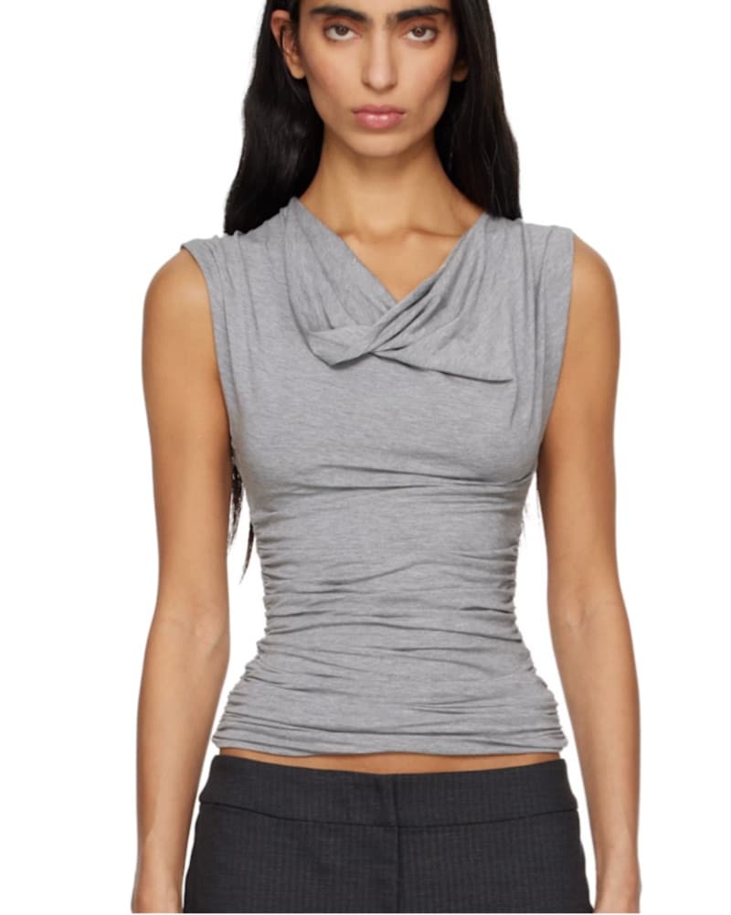 PALOMA WOOL Gray Serafin Ruched Bodycon Tight Form Fitting Tank Top - Image 1