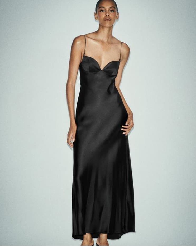 Zara Black Satin Cocktail Dress - Image 1
