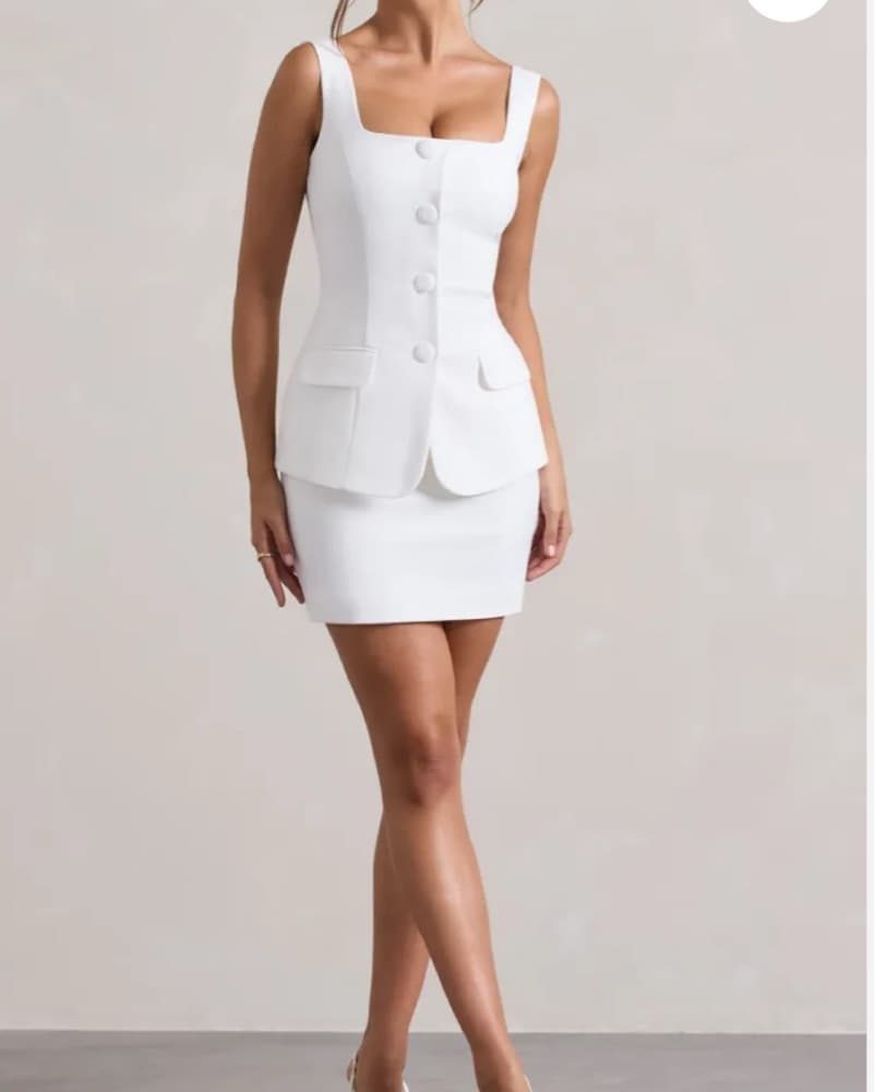 White Square Neck Tailored Mini Dress - Image 1