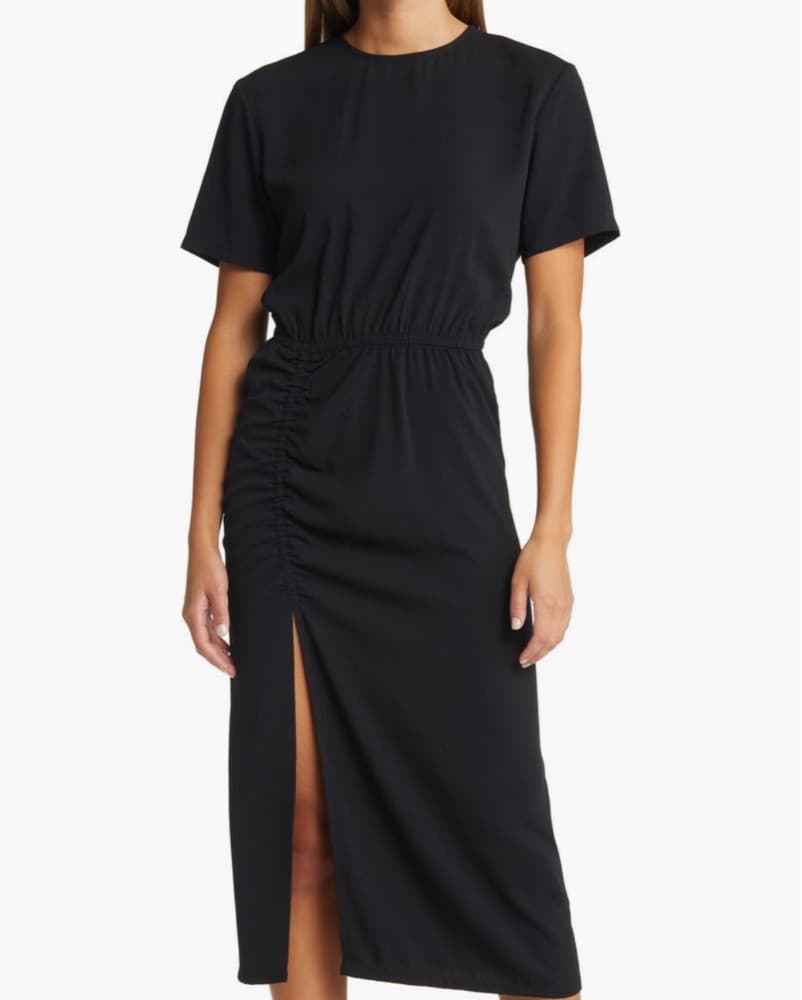 Black Ruched Midi Dress - Image 1
