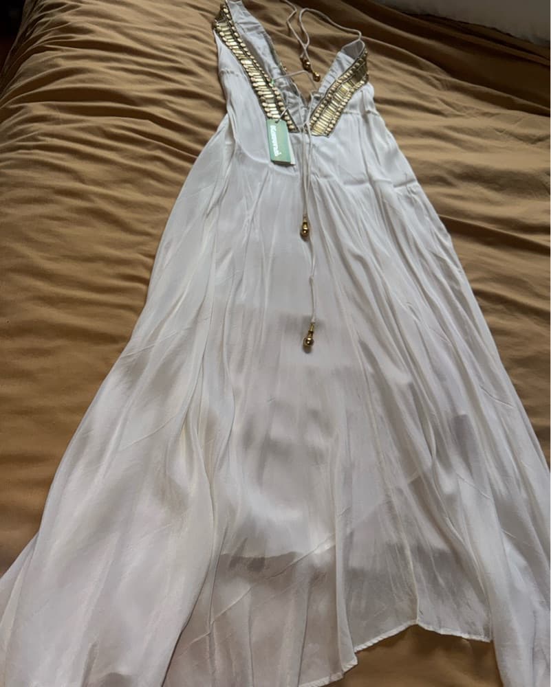 Shimmering Ivory Embellished Maxi Dress - Image 2