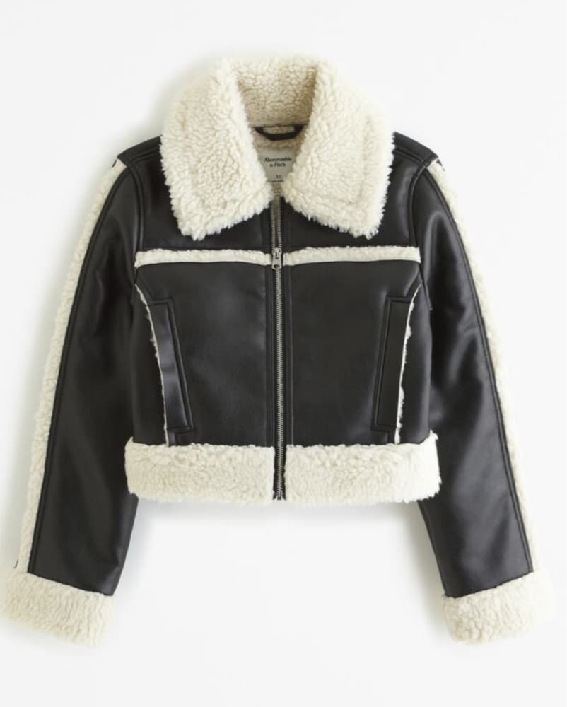 Faux Leather / Sherpa Trim Crop Jacket - Image 3
