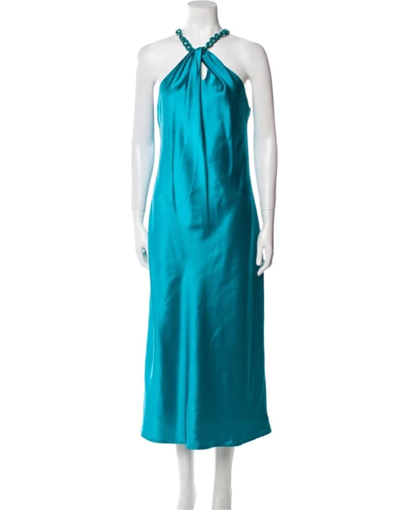 Satin Midi Dress Chain Halter - Image 1