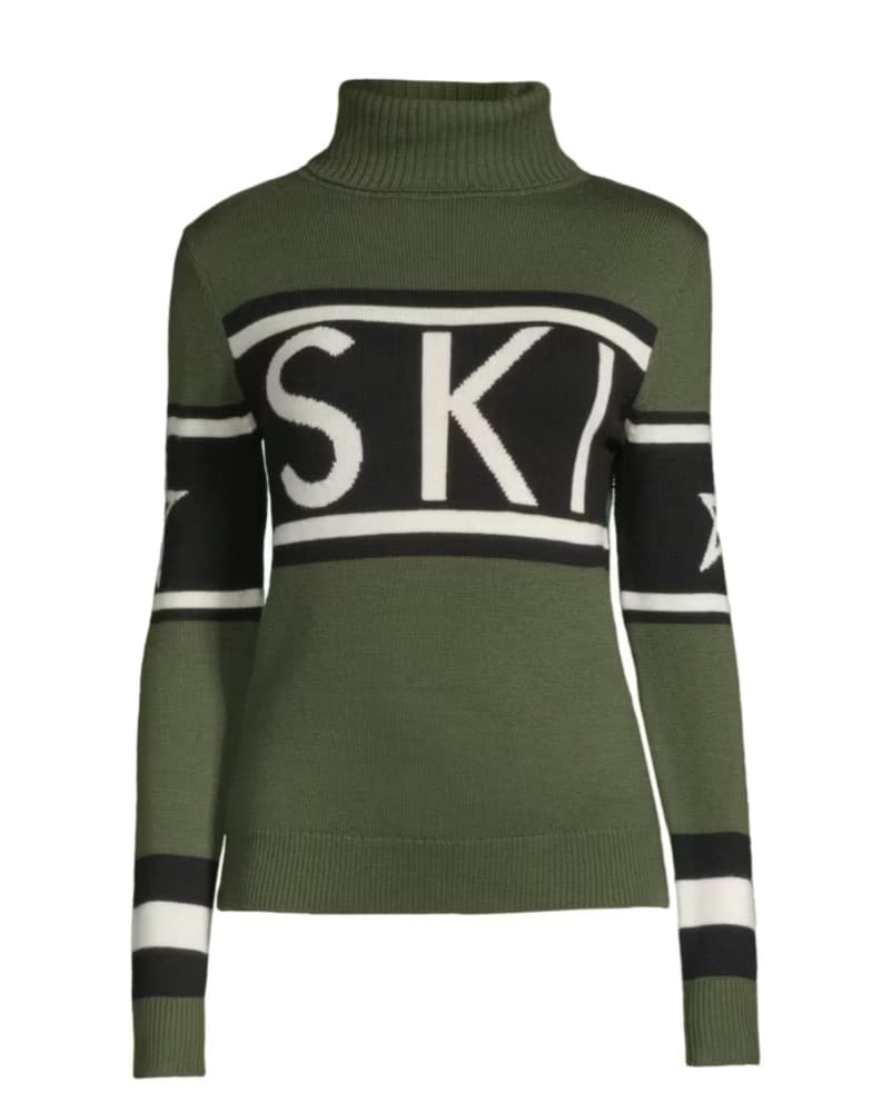 Olive Green Ski Sweater Turtleneck - Image 1