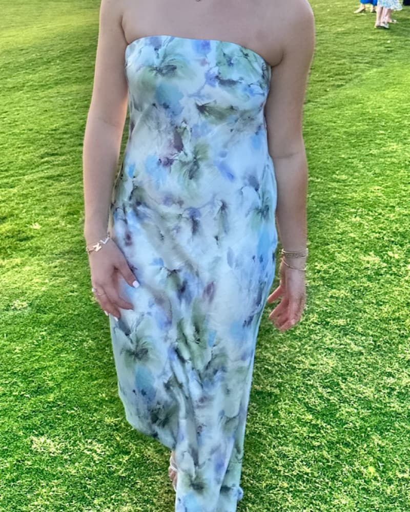  Floral Strapless Silk Maxi Dress - Image 3