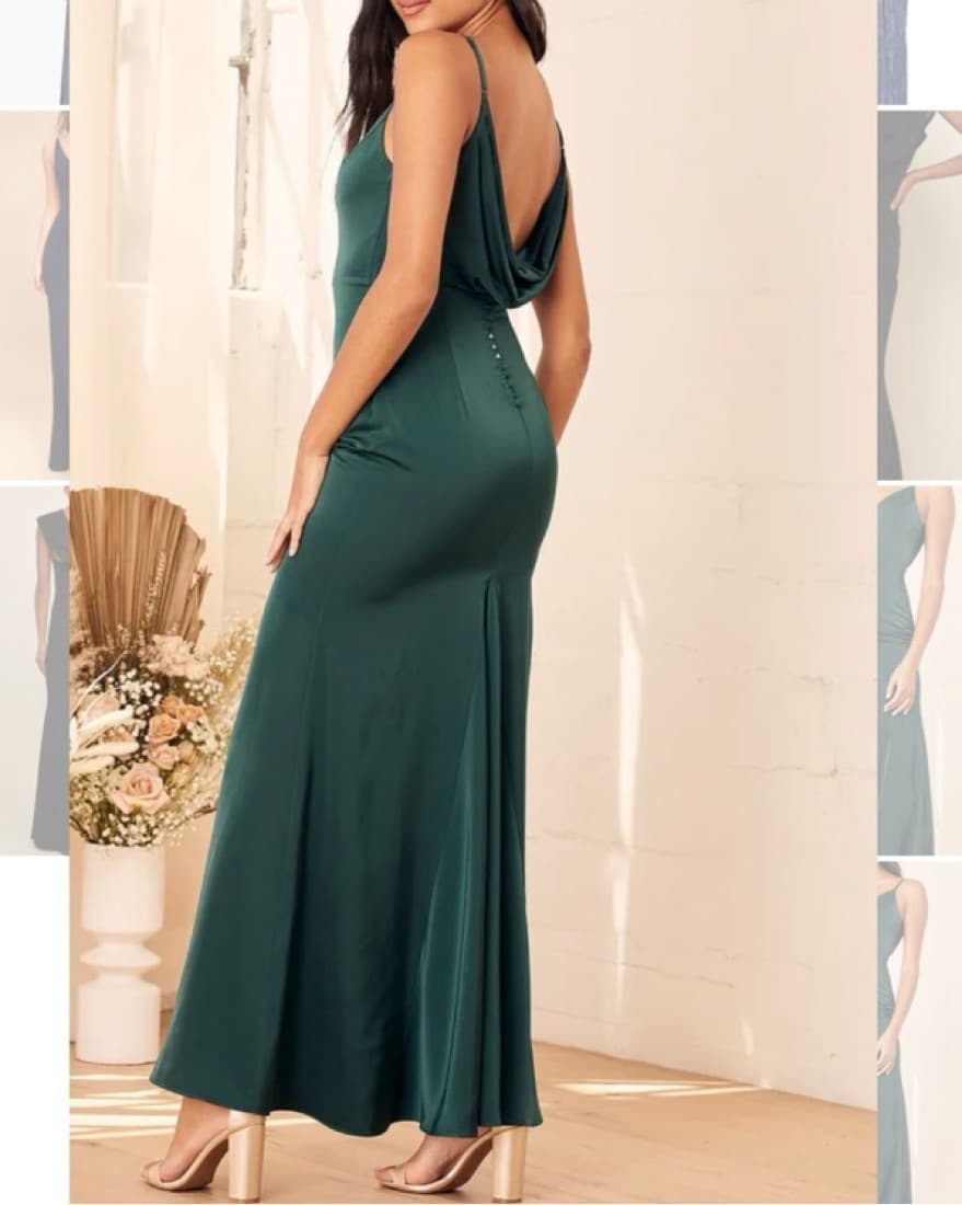 Emerald Green Satin Dress - Image 2