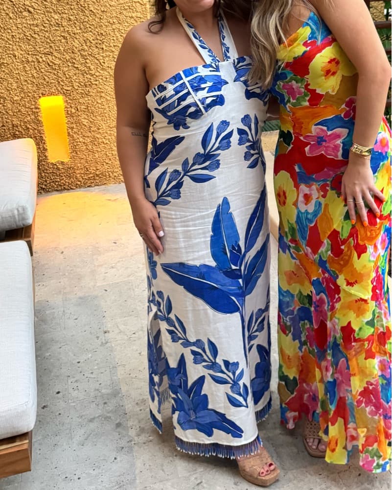 Blue Beaded Halter Farm Rio Dress  - Image 3