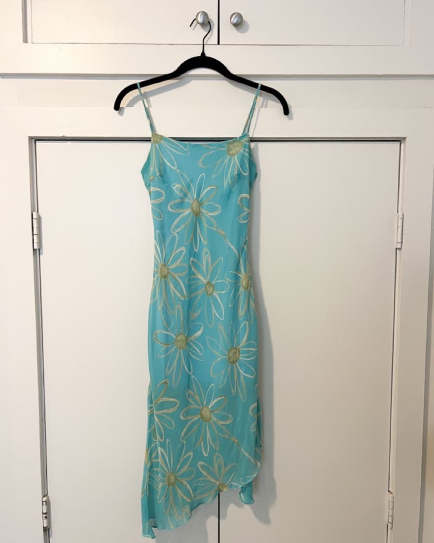 Asymmetrical Aqua Blue Floral Midi Dress - Image 2