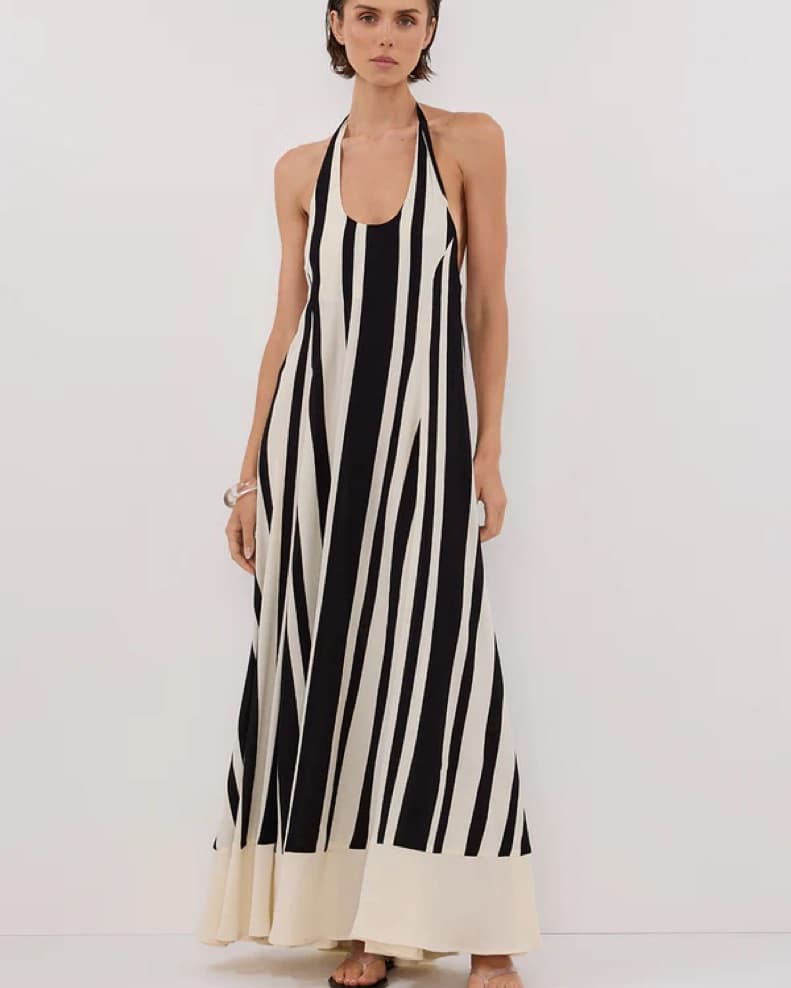 DISSH Beau Black Stripe Halter Dress - Image 1