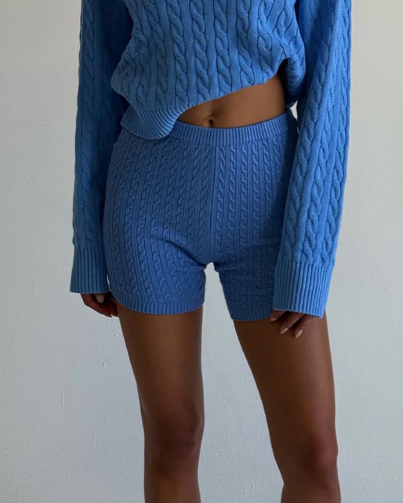 Frankies Bikinis - Blue Knit Shorts  - Image 1