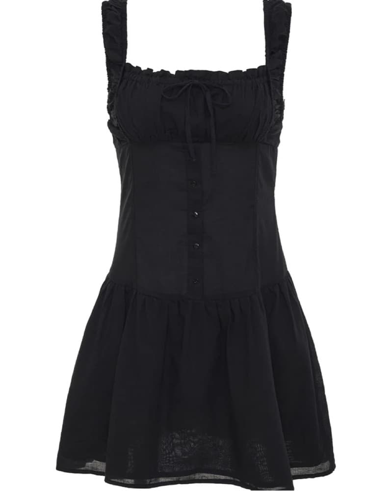 Chic Black Ruffle Tie-Up Dress - Image 1
