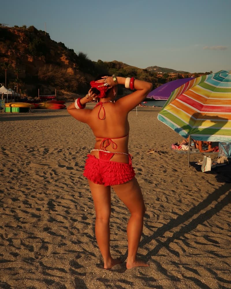 Vibrant Red Ruffled Beach Shorts - Image 2