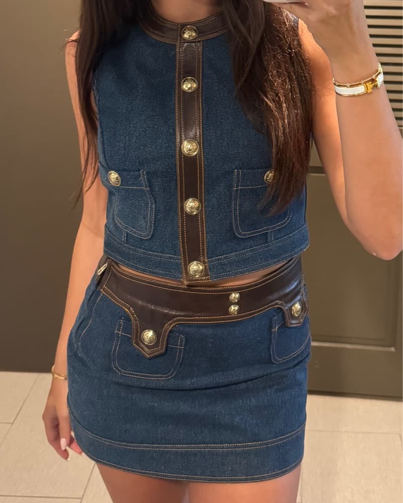 Sandro Denim And Leather Skirt + Top Set - Image 4