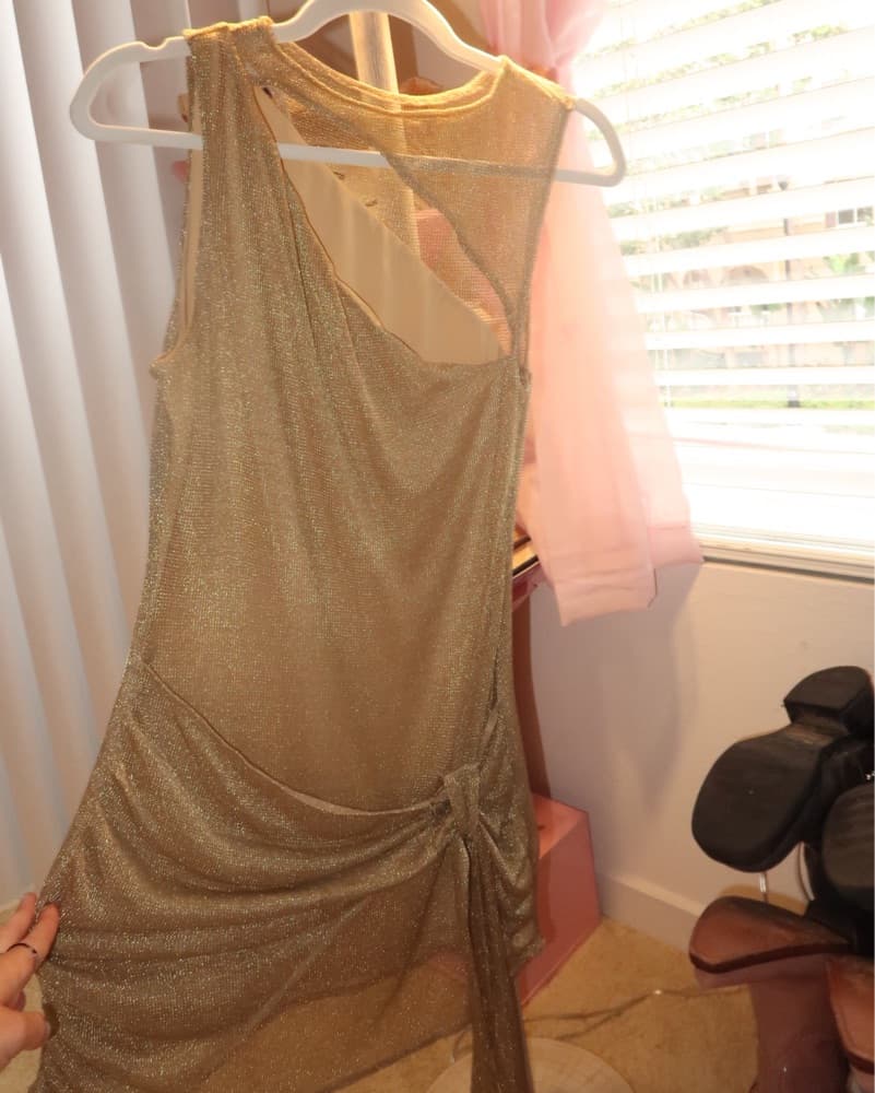 Gold Cut Out Side Tie Dress - Image 1