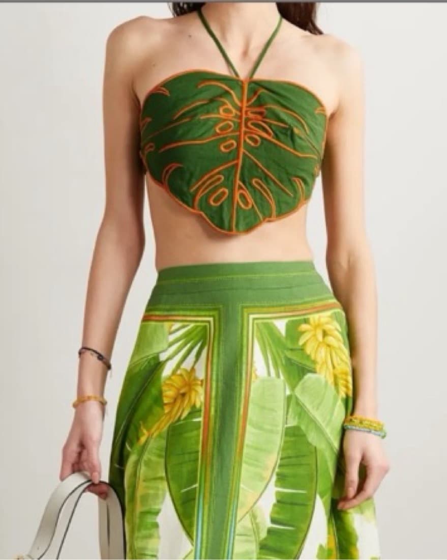 Monstera Leaf Embroidered Crop Tank  - Image 1