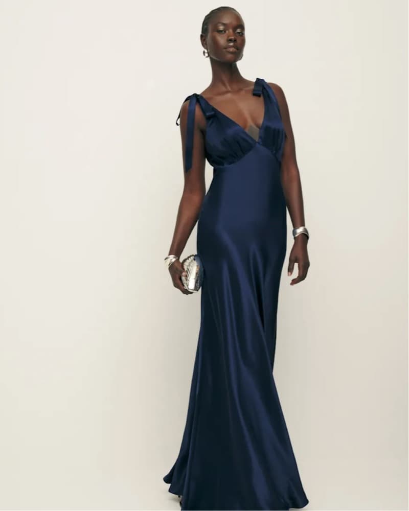 Reformation Pernille - Navy Satin Gown - Image 1