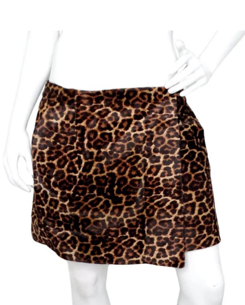  Pony Hair Leopard Print Mini Skirt - Image 1