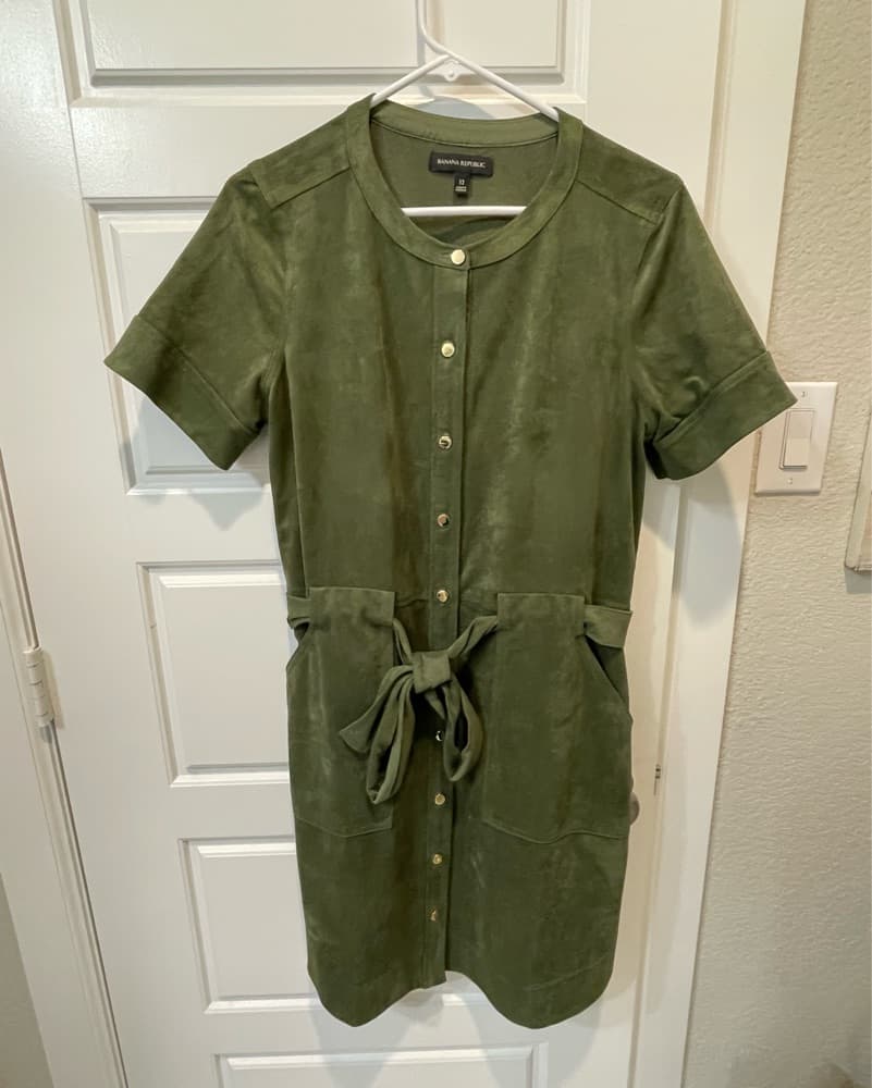 Olive Green Button-Up Shirt Dress - Image 4