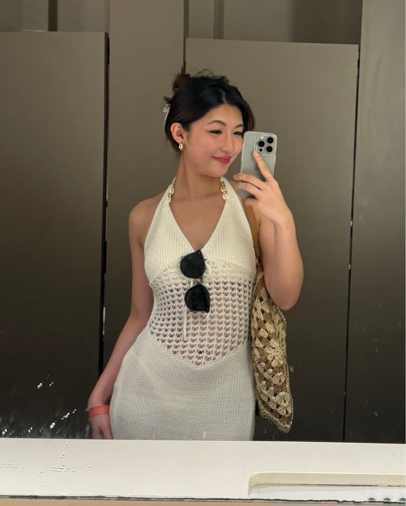 Cream Crochet Halter Dress - Image 2