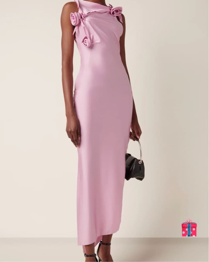 Elegant Pink Satin Maxi Dress - Image 1