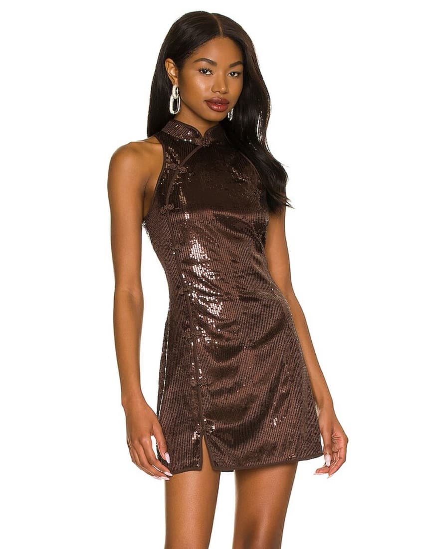 Sau Lee Sharon Brown Sequin Dress Qi Pao - Image 1