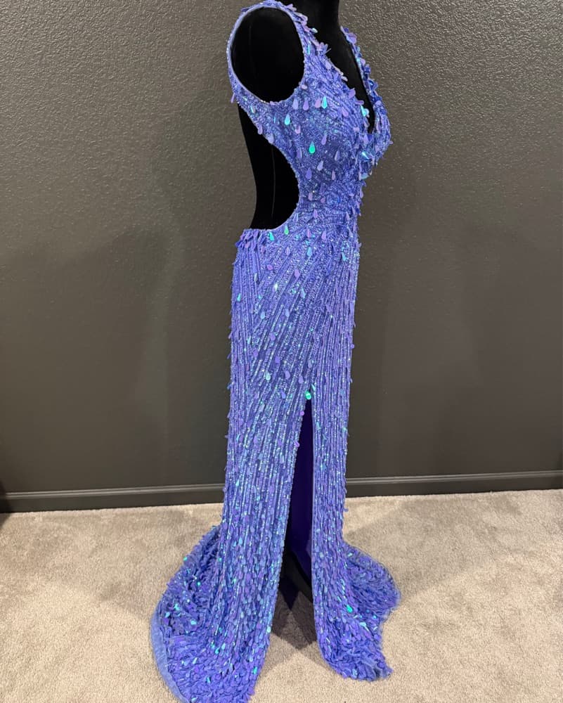 Periwinkle Sequin Prom Dress - Image 4