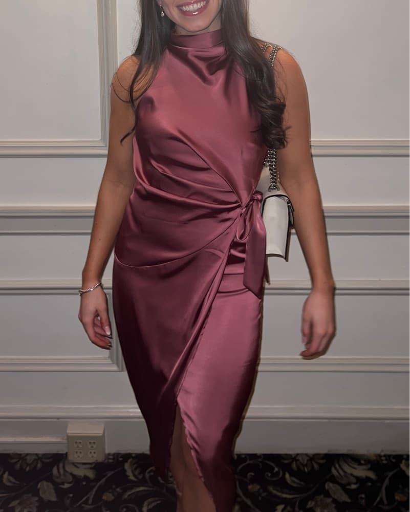 Hello Molly Midi Satin Pink Dress - Image 1