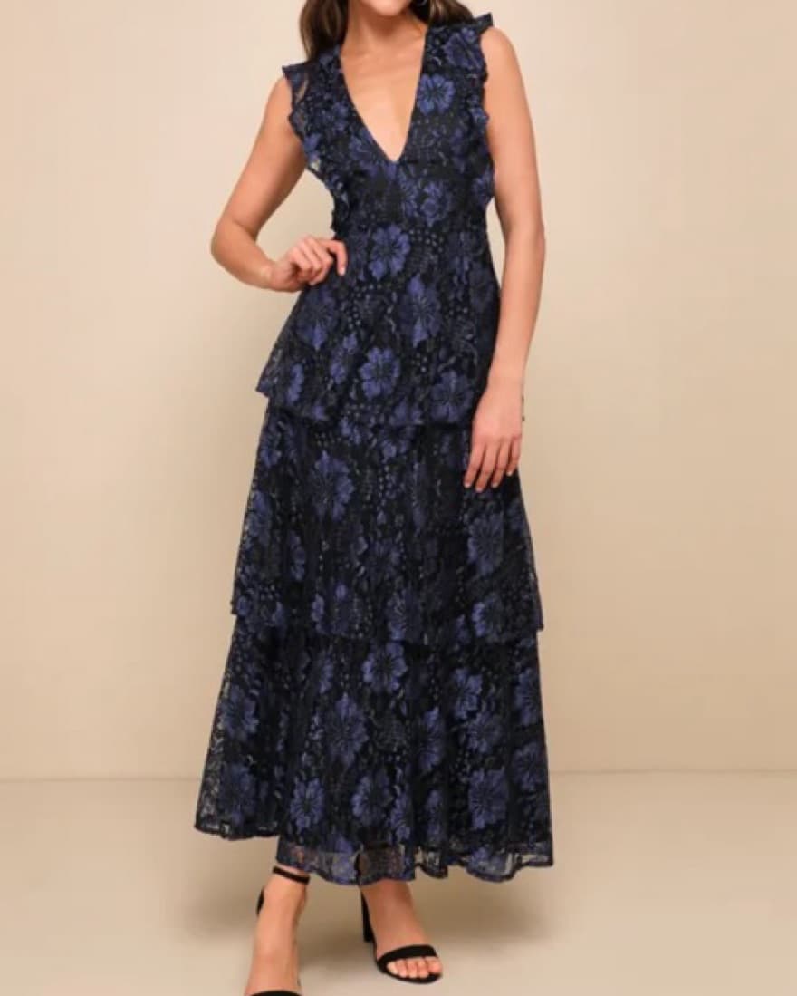Lulus Molinetto Navy Lace Maxi Dress - Image 1
