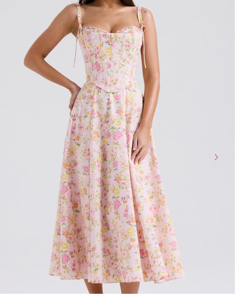 HoCB Floral Midi Dress with Corset - Image 3