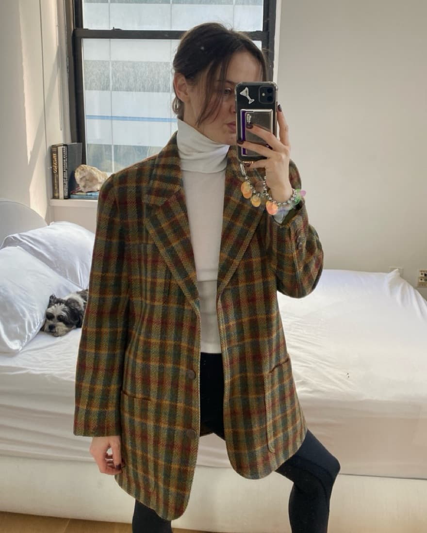 Vintage Plaid Wool Oversized Blazer - Image 2