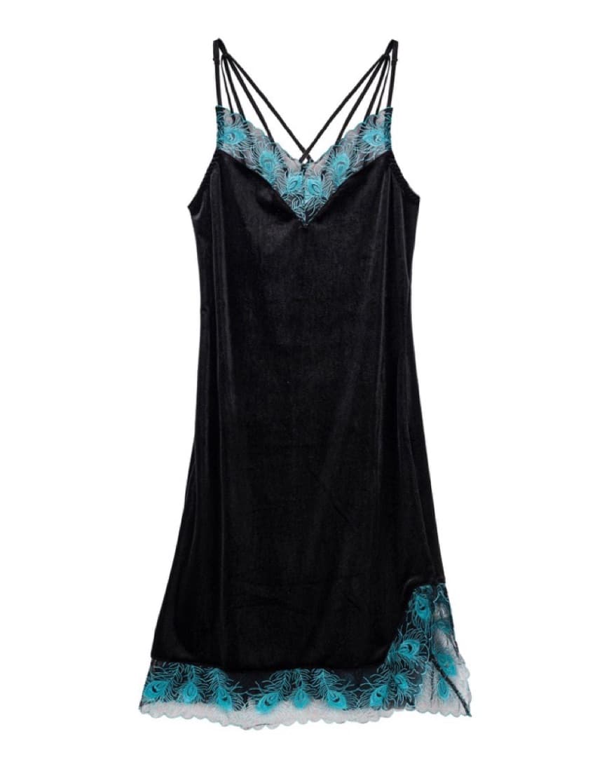 Majestic Peacock Velvet Slip Dress XL - Image 2
