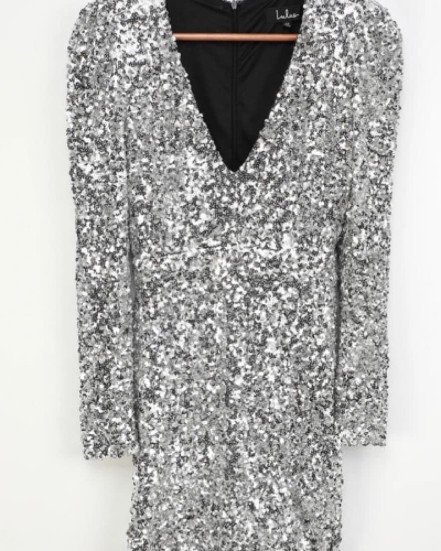 Sparkling Silver Sequin Mini Dress - Image 2
