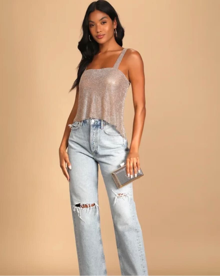 Gold Rhinestone Sparkle Crop Top  - Image 3