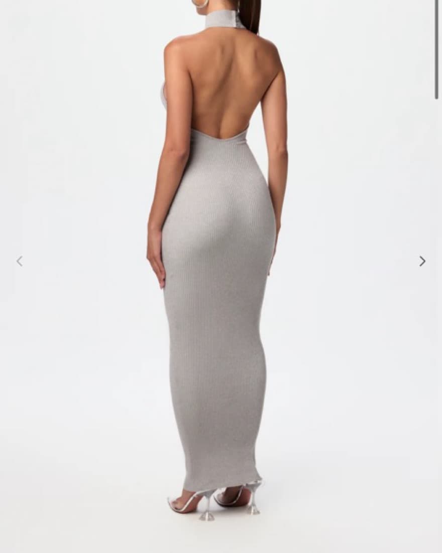 Ribbed High Neck Open Back Dress - Image 2