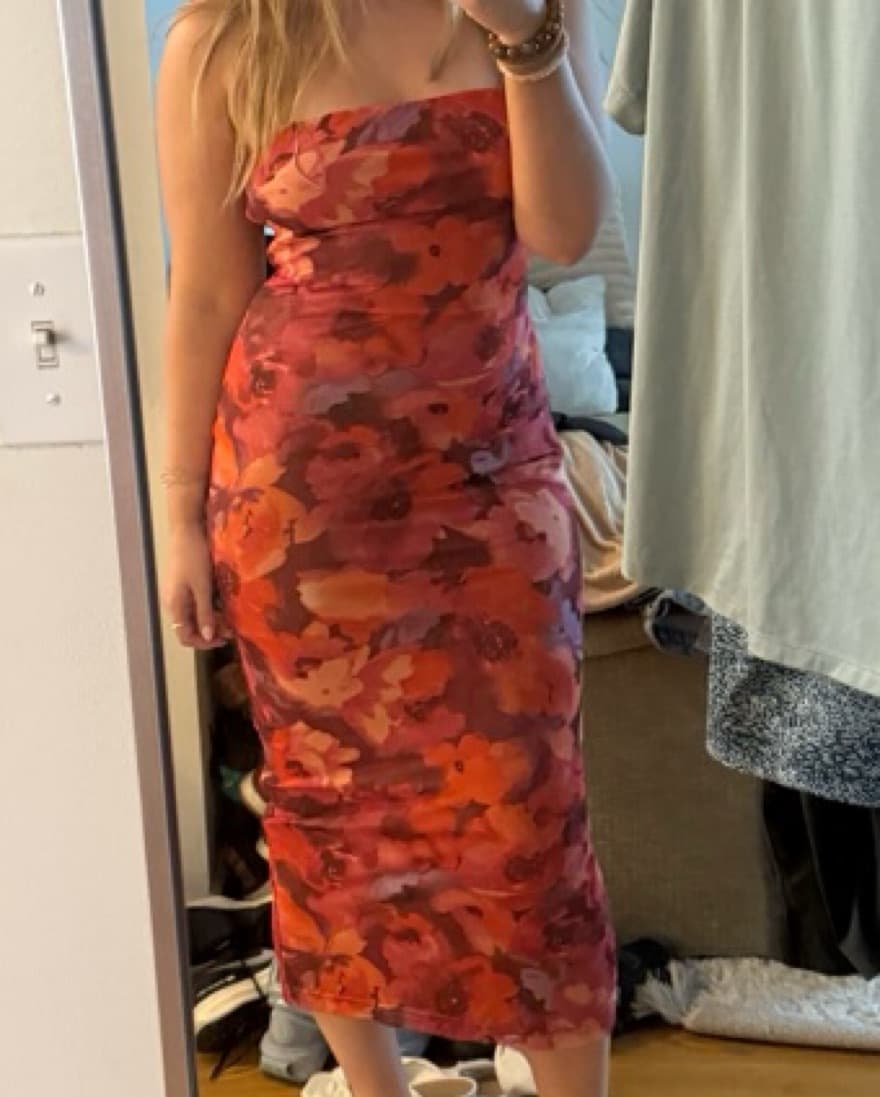 Floral Bodycon Midi Pink And Orange - Image 3