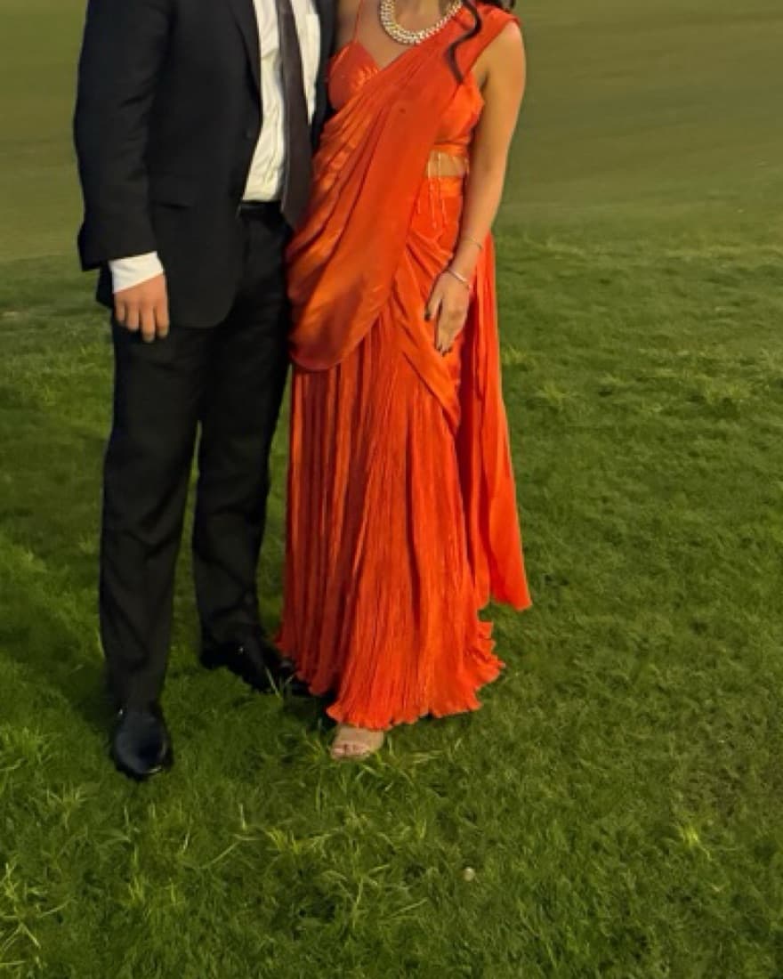 Orange Crepe Predraped Saree  - Image 2