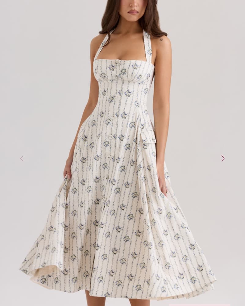 CLAUDIA Cream Daisy Print Midi Dress - Image 2