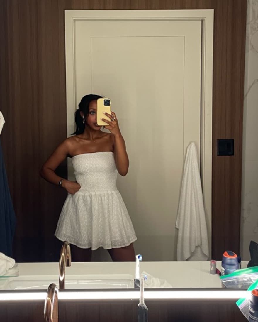 White Strapless Lace Dress - Image 1