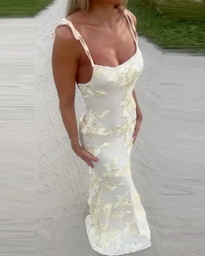 Elegant Ivory Floral Maxi Dress - Image 2